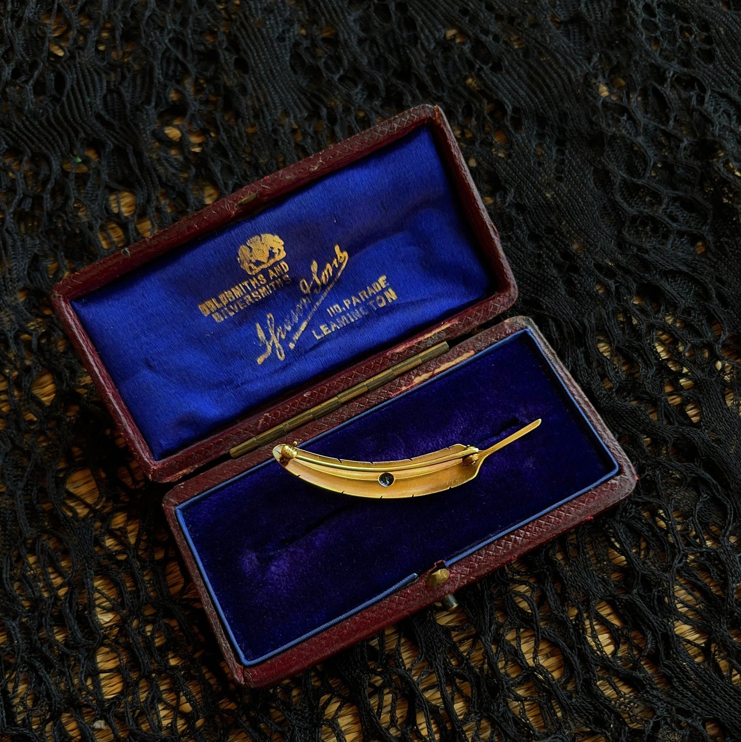 c. 1910s-1920s Wordley Allsopp & Bliss 14K Gold Sapphire Feather Brooch