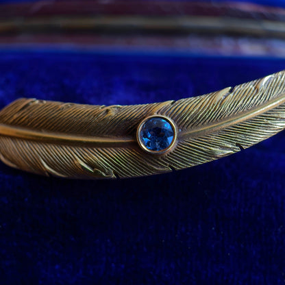 c. 1910s-1920s Wordley Allsopp & Bliss 14K Gold Sapphire Feather Brooch