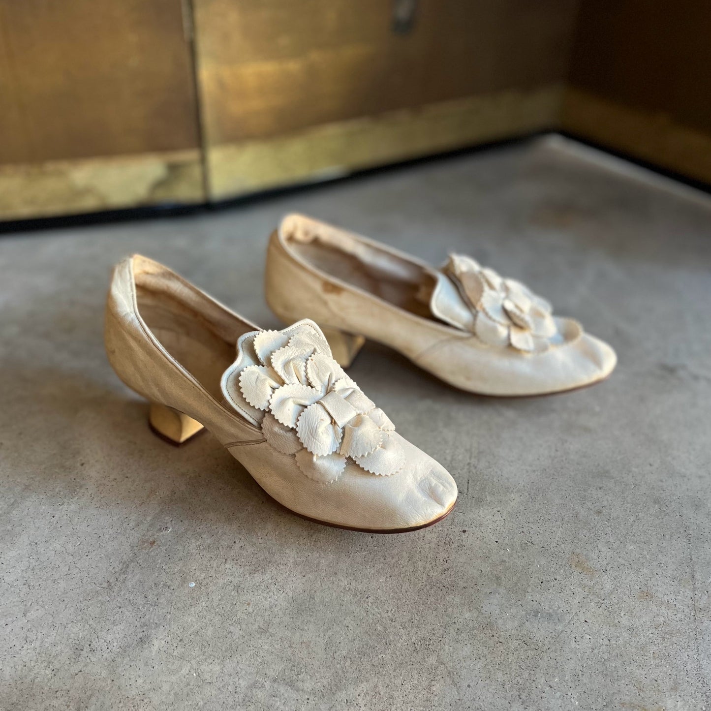 c. 1870s White Leather Slippers