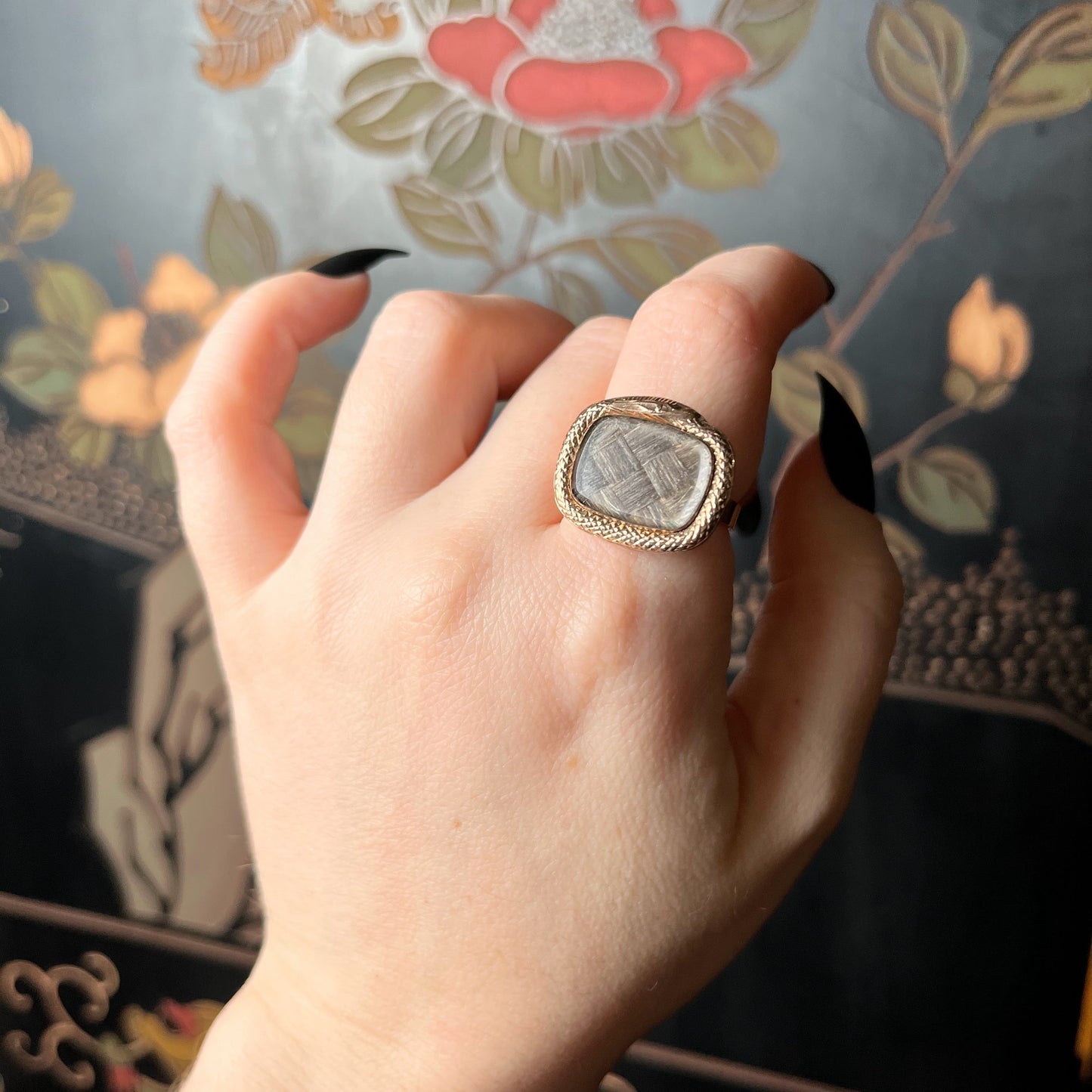 Early 19th c. Ouroboros Snake + Woven Hair Conversion Ring