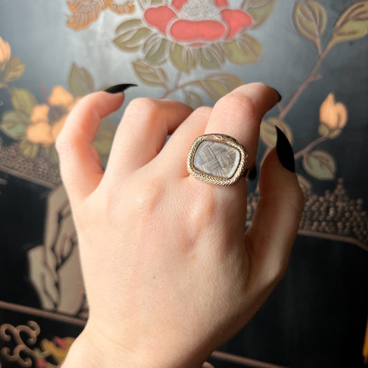Early 19th c. Ouroboros Snake + Woven Hair Conversion Ring