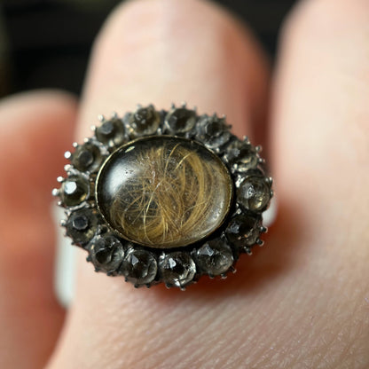 Early 19th c. Paste Stone + Woven Hair Conversion Ring