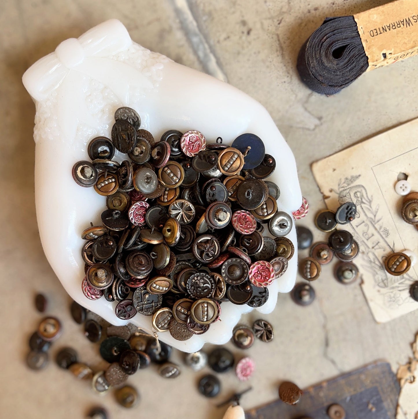 Large Lot of Antique Buttons + Notions 500+ Pcs