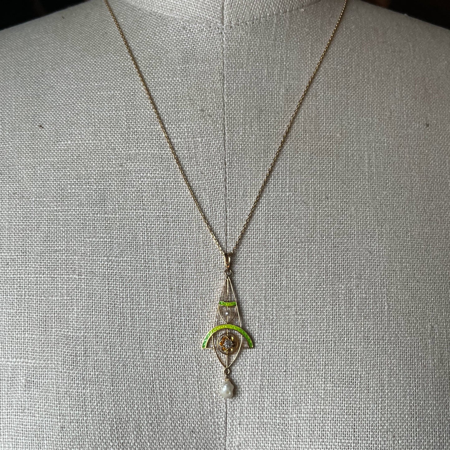 c. 1900s-1910s Plique a Jour Lavaliere Necklace