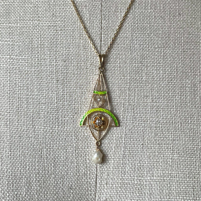c. 1900s-1910s Plique a Jour Lavaliere Necklace