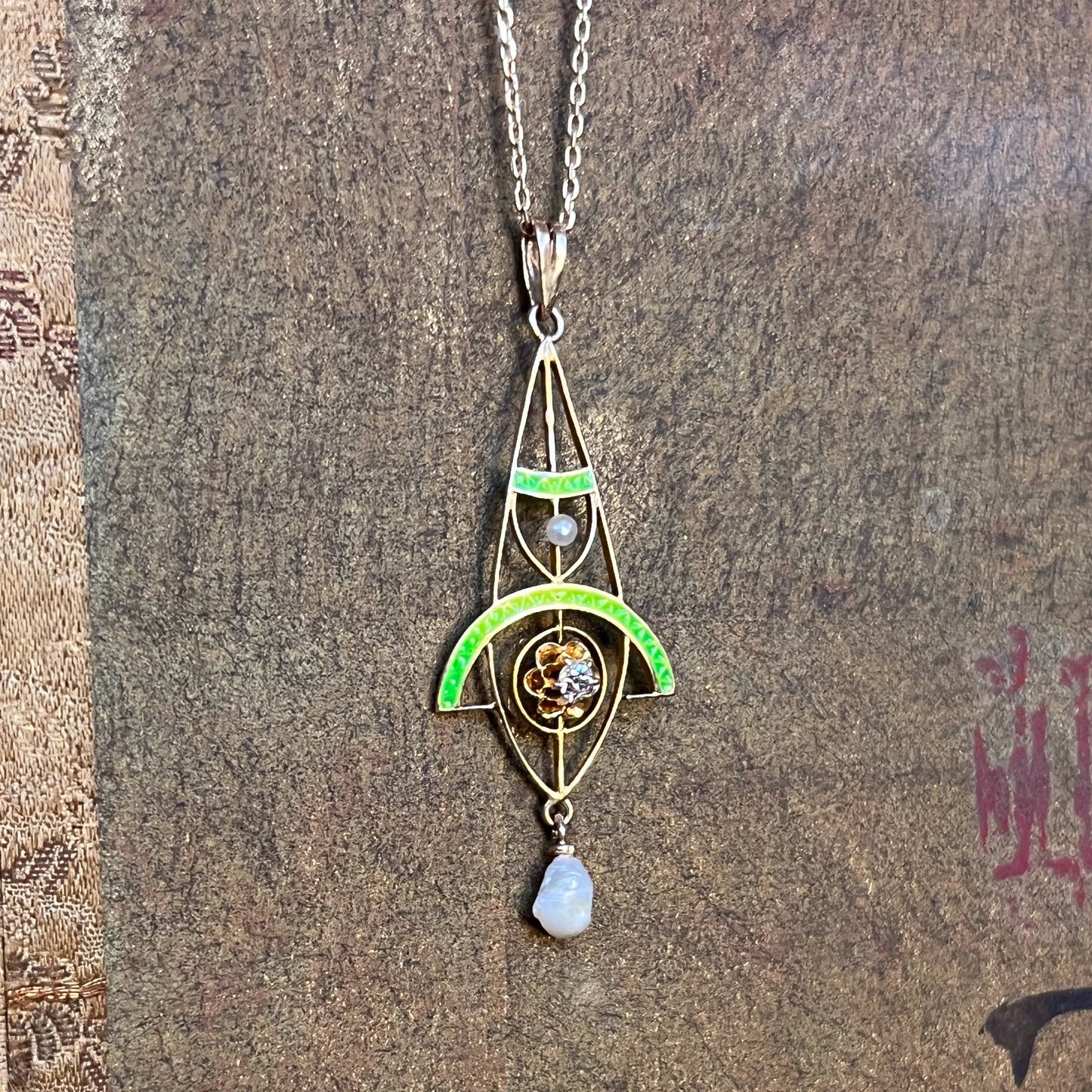c. 1900s-1910s Plique a Jour Lavaliere Necklace