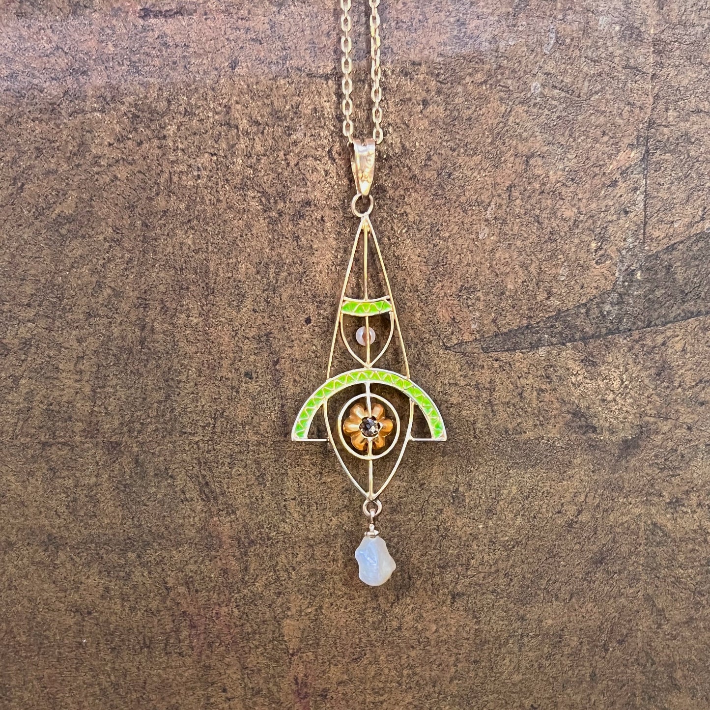 c. 1900s-1910s Plique a Jour Lavaliere Necklace