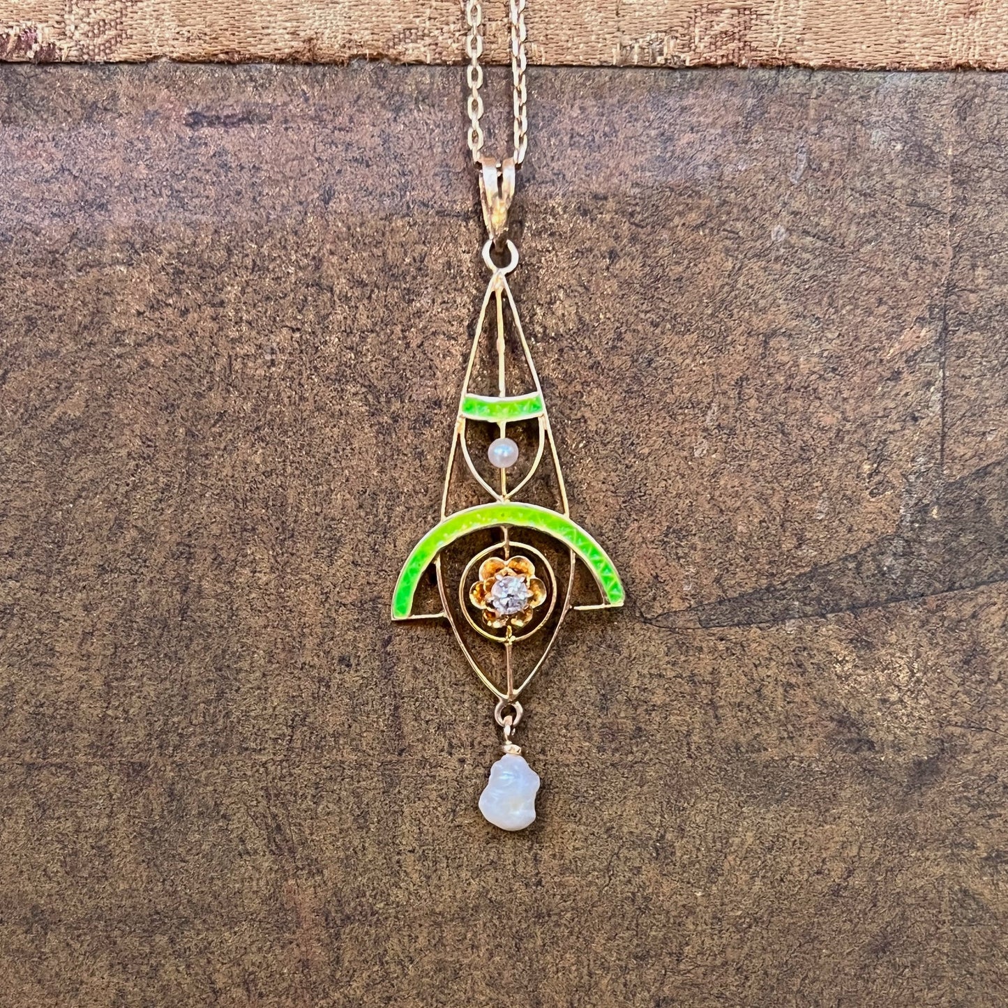 c. 1900s-1910s Plique a Jour Lavaliere Necklace