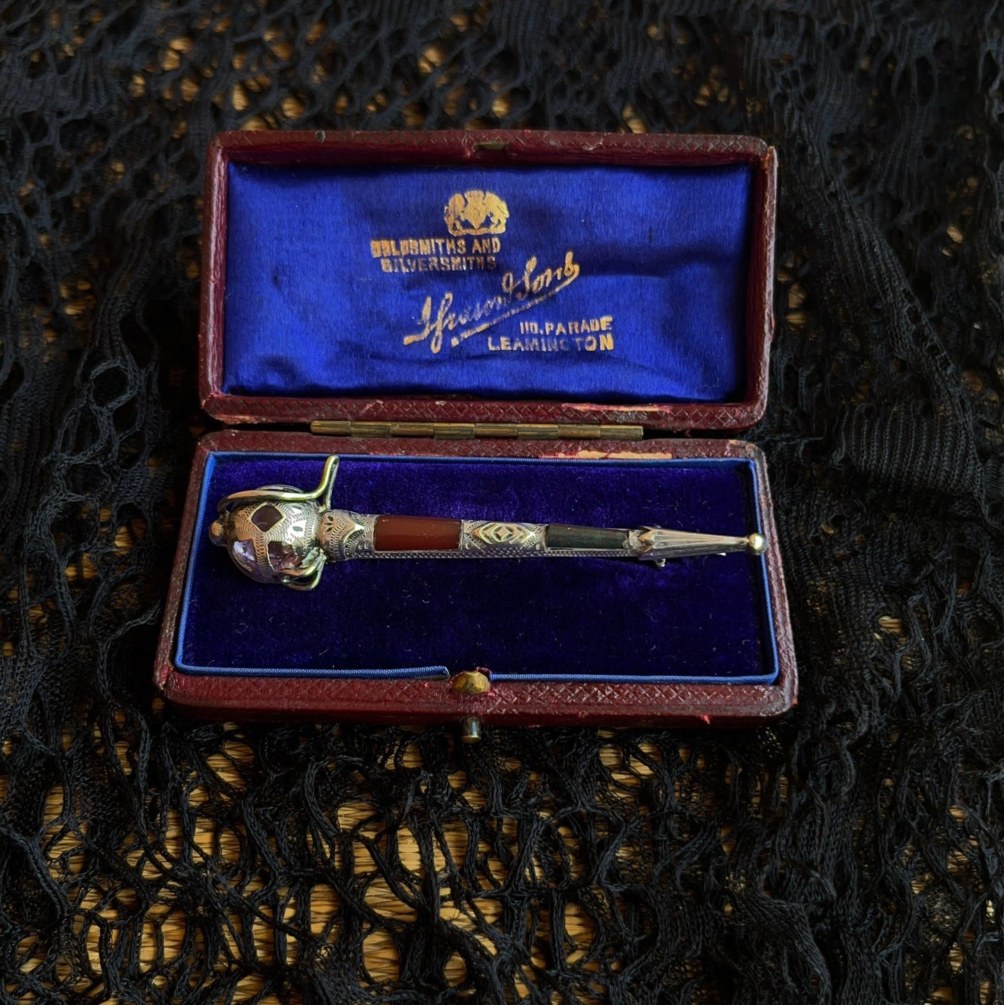 19th c. Sterling Silver Scottish Agate Dirk Brooch