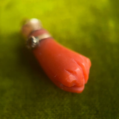 19th c. Carved Coral Fist Pendant | As Is
