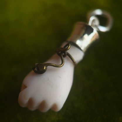 19th c. Angel Skin Coral Carved Fist w/ Snake Bracelet