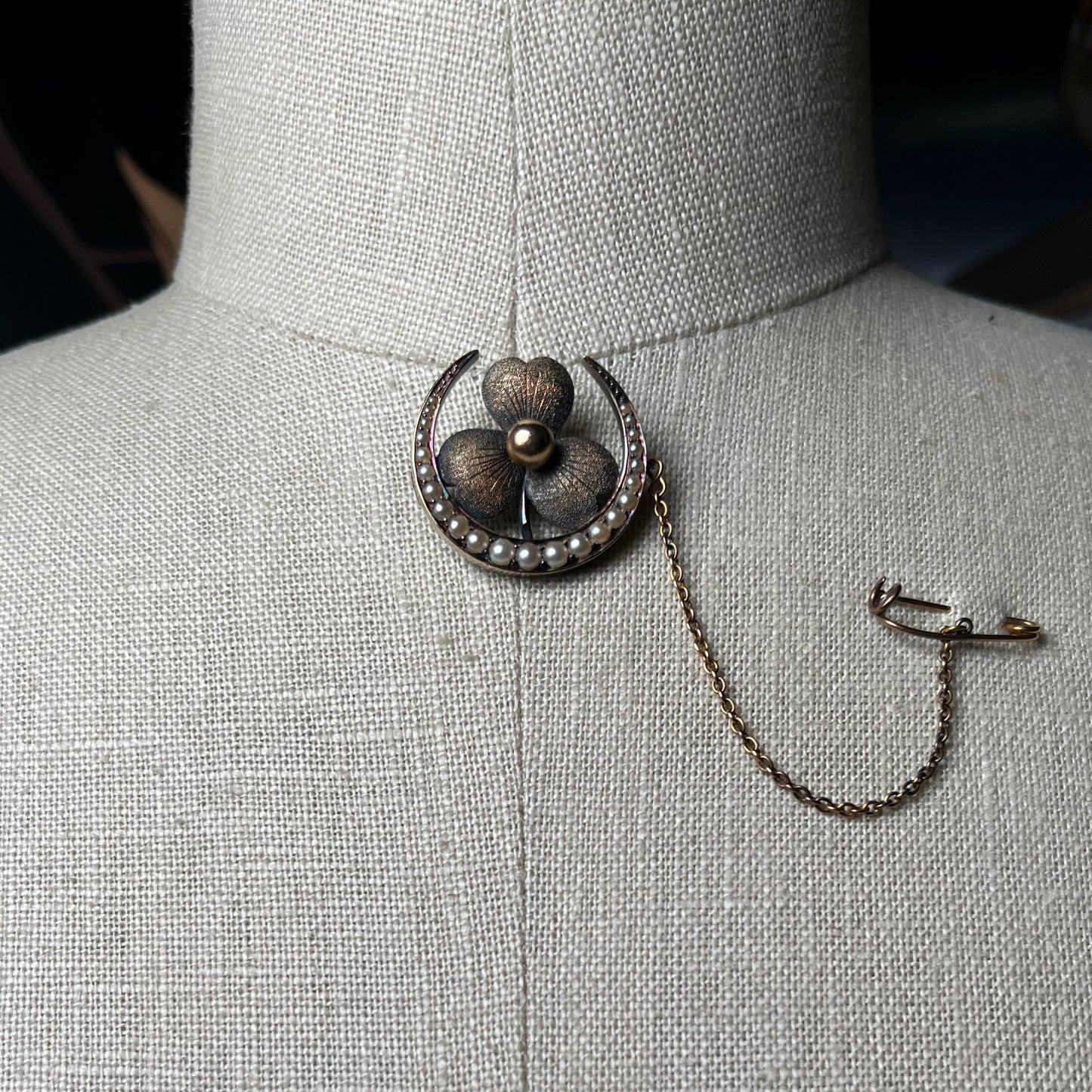 c. 1890s-1900s Moon Shamrock Brooch