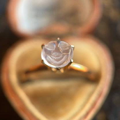 c. 1910s-1920s 9k Gold Moonstone Moon Face Ring