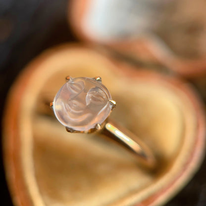 c. 1910s-1920s 9k Gold Moonstone Moon Face Ring