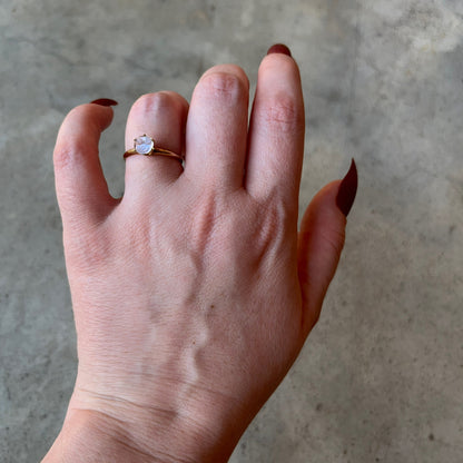 c. 1910s-1920s 9k Gold Moonstone Moon Face Ring