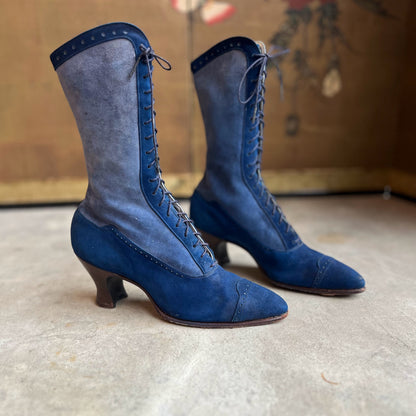 c. 1910s-1920s Blue Suede Boots