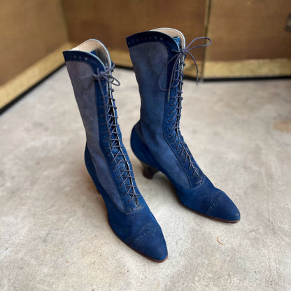 c. 1910s-1920s Blue Suede Boots