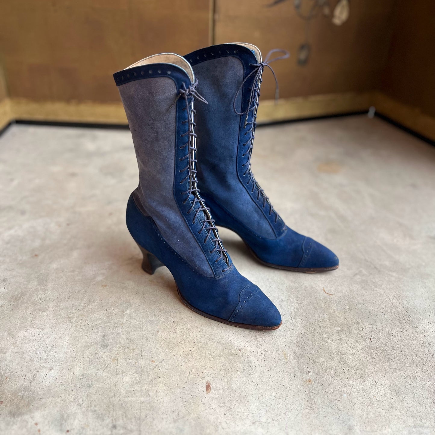 c. 1910s-1920s Blue Suede Boots