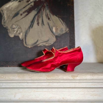 c. 1900-1920 Red Silk Shoes