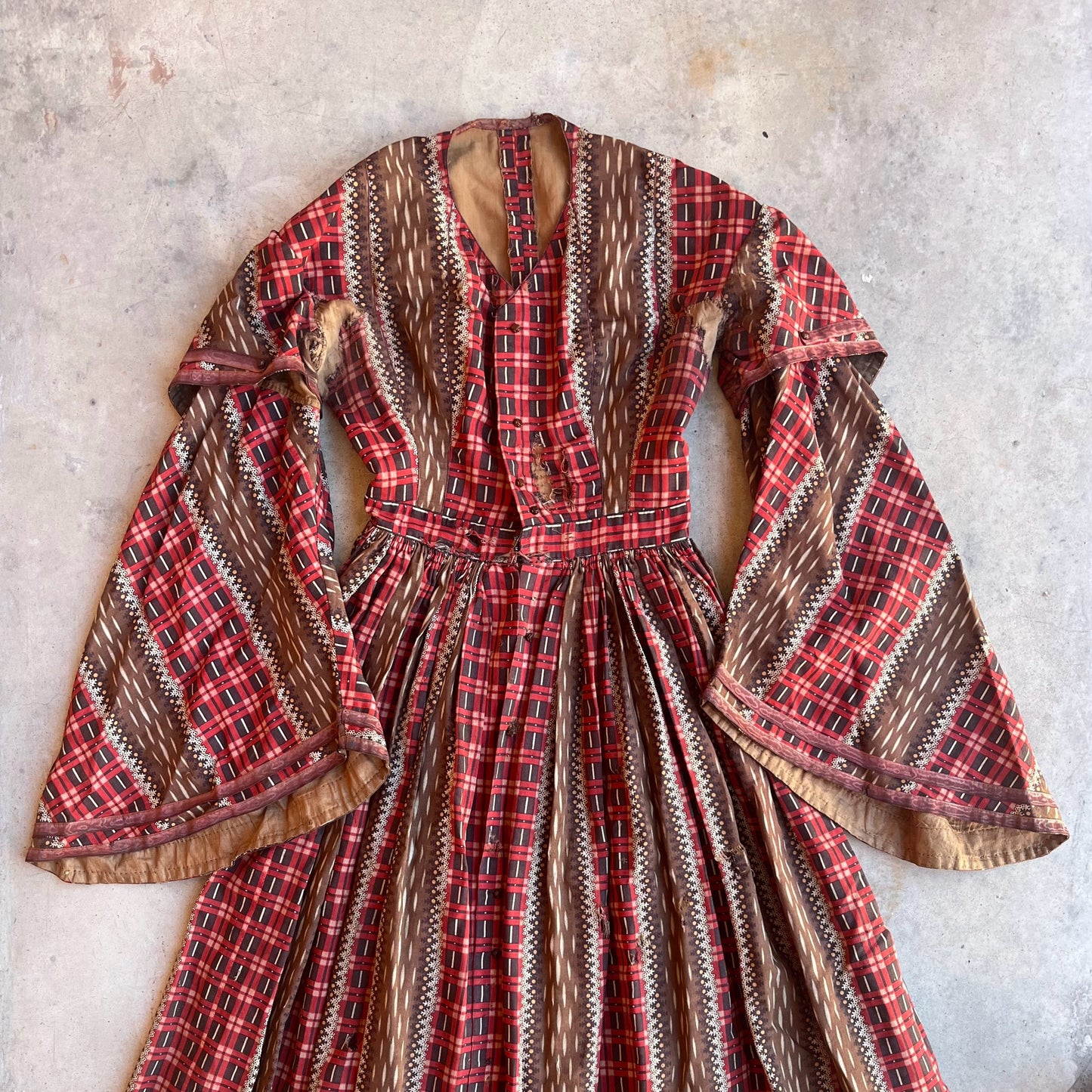 c. 1850s-1860s Wool Challis Dress