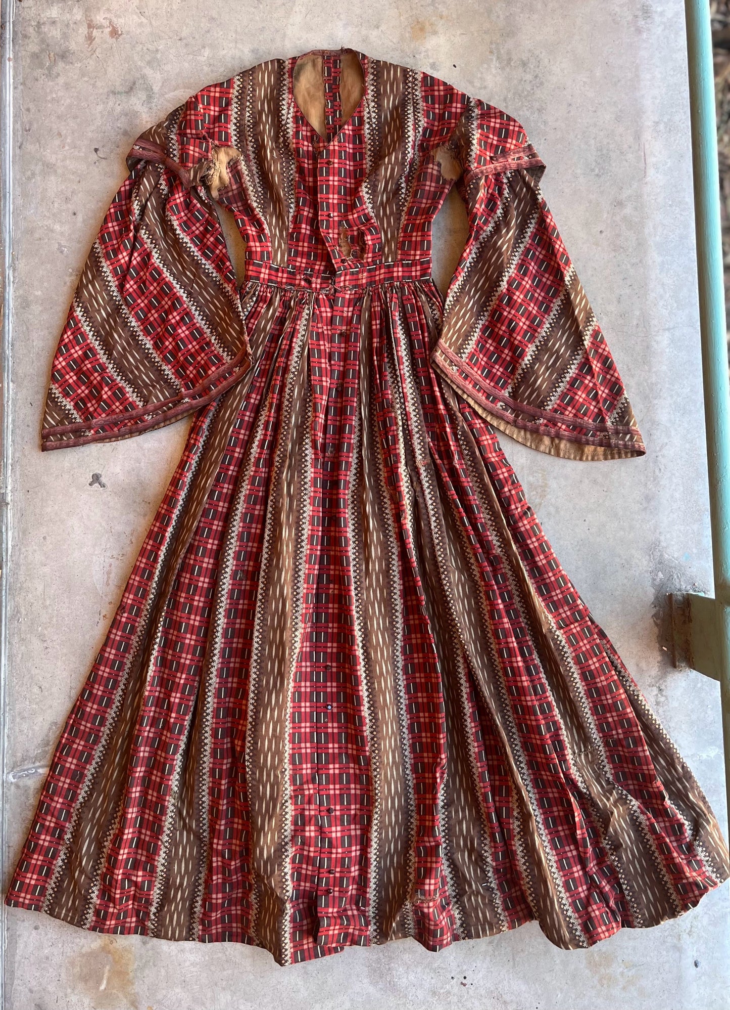 c. 1850s-1860s Wool Challis Dress