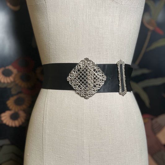 Early 20th c. Belt Buckle Set + Ribbon Belt