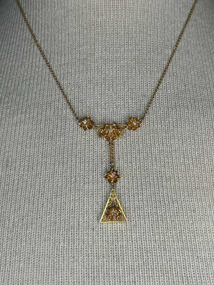 c. 1910s 10k Gold Diamond Lavalier Necklace