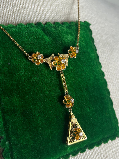 c. 1910s 10k Gold Diamond Lavalier Necklace