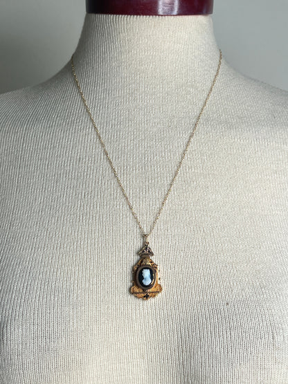 c. 1870s-1880s 12k-14k Gold Hardstone Cameo Necklace