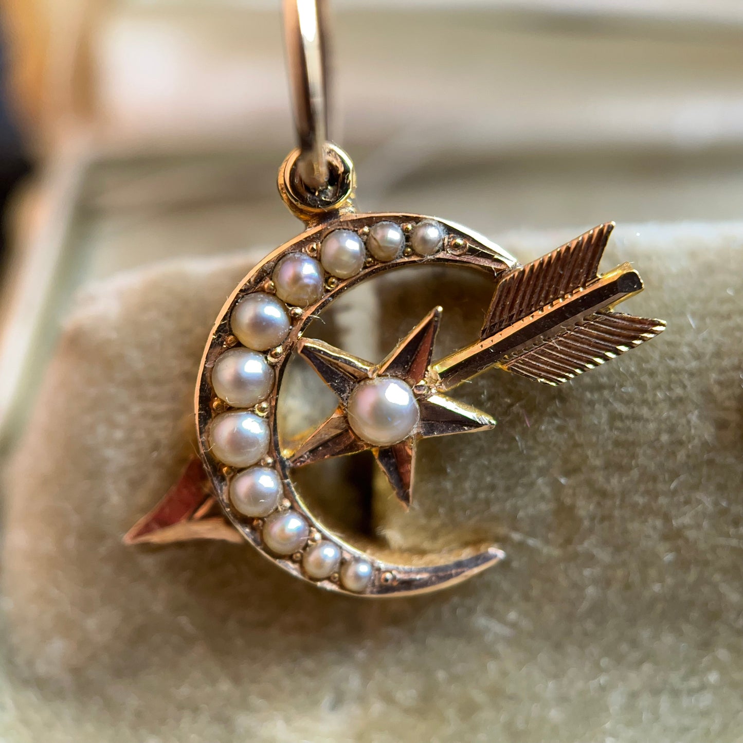 c. 1890s Gold Celestial Moon + Star Earrings
