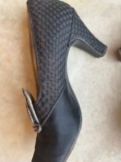 c. 1920s-1930s Black Silk Beaded Pumps | Approx Sz. 5