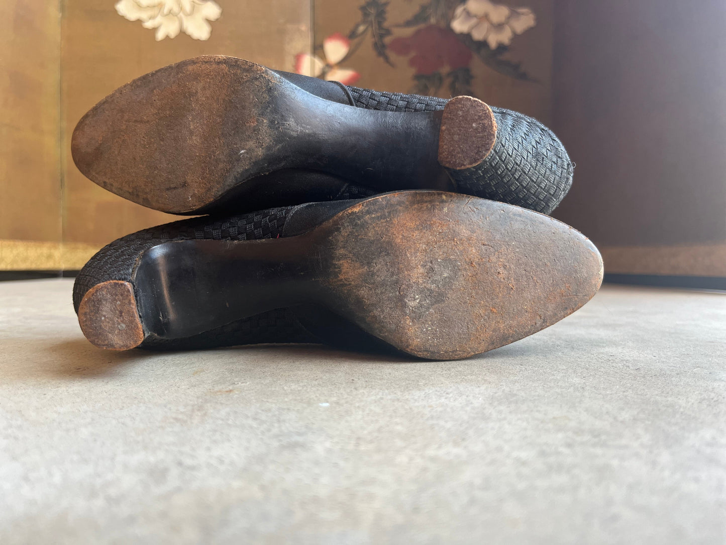 c. 1920s-1930s Black Silk Beaded Pumps | Approx Sz. 5