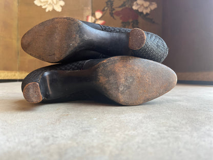 c. 1920s-1930s Black Silk Beaded Pumps | Approx Sz. 5