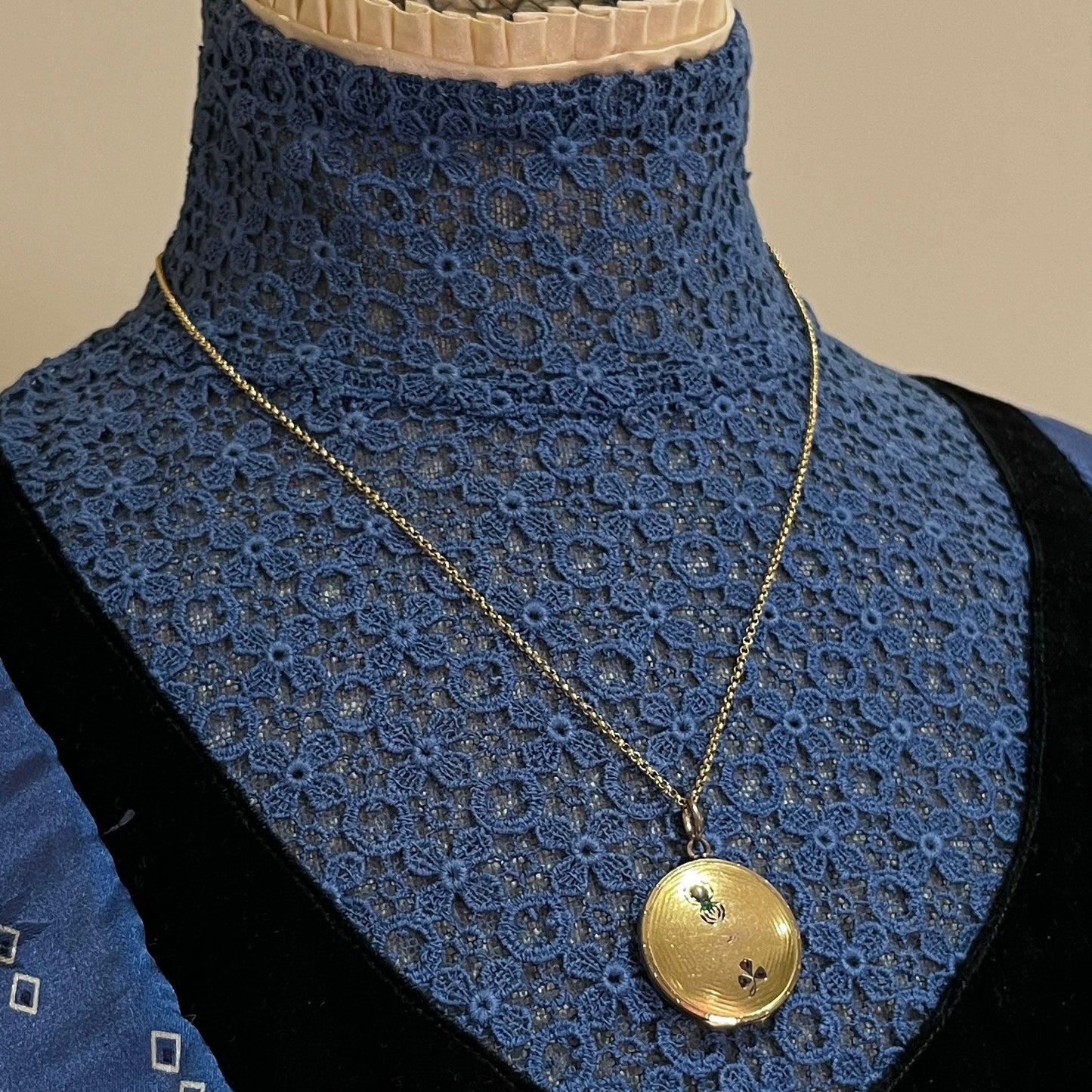 c. 1900s-1910s Gold Filled Spider Shamrock Locket