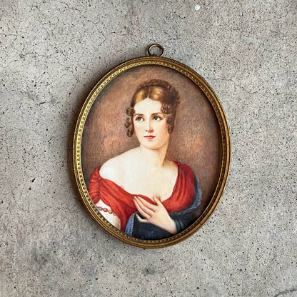 c. 19th Century Portrait Miniature | Lady in Red | Signed