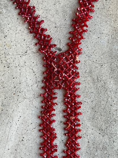 c. 1920s Red Beaded Tassel Necklace
