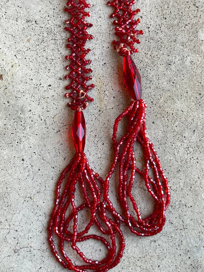 c. 1920s Red Beaded Tassel Necklace
