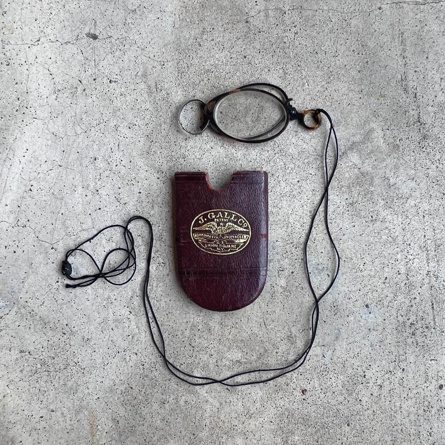 c. 1880s-1890s Tortoise Shell Pince Nez with Cord + Case
