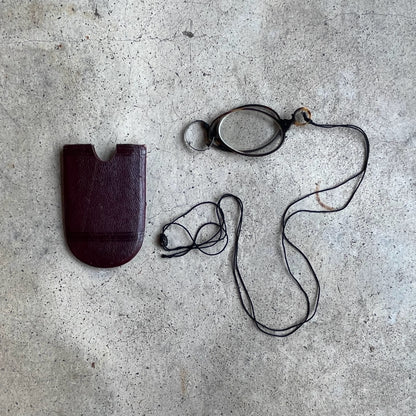 c. 1880s-1890s Tortoise Shell Pince Nez with Cord + Case