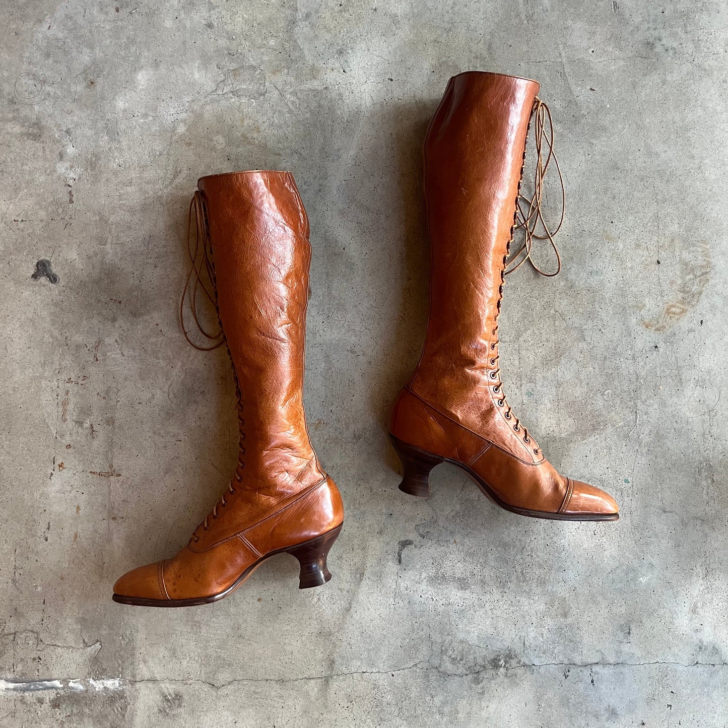 c. 1910s-1920s Tall Brown Boots | Approx Sz. 5-6