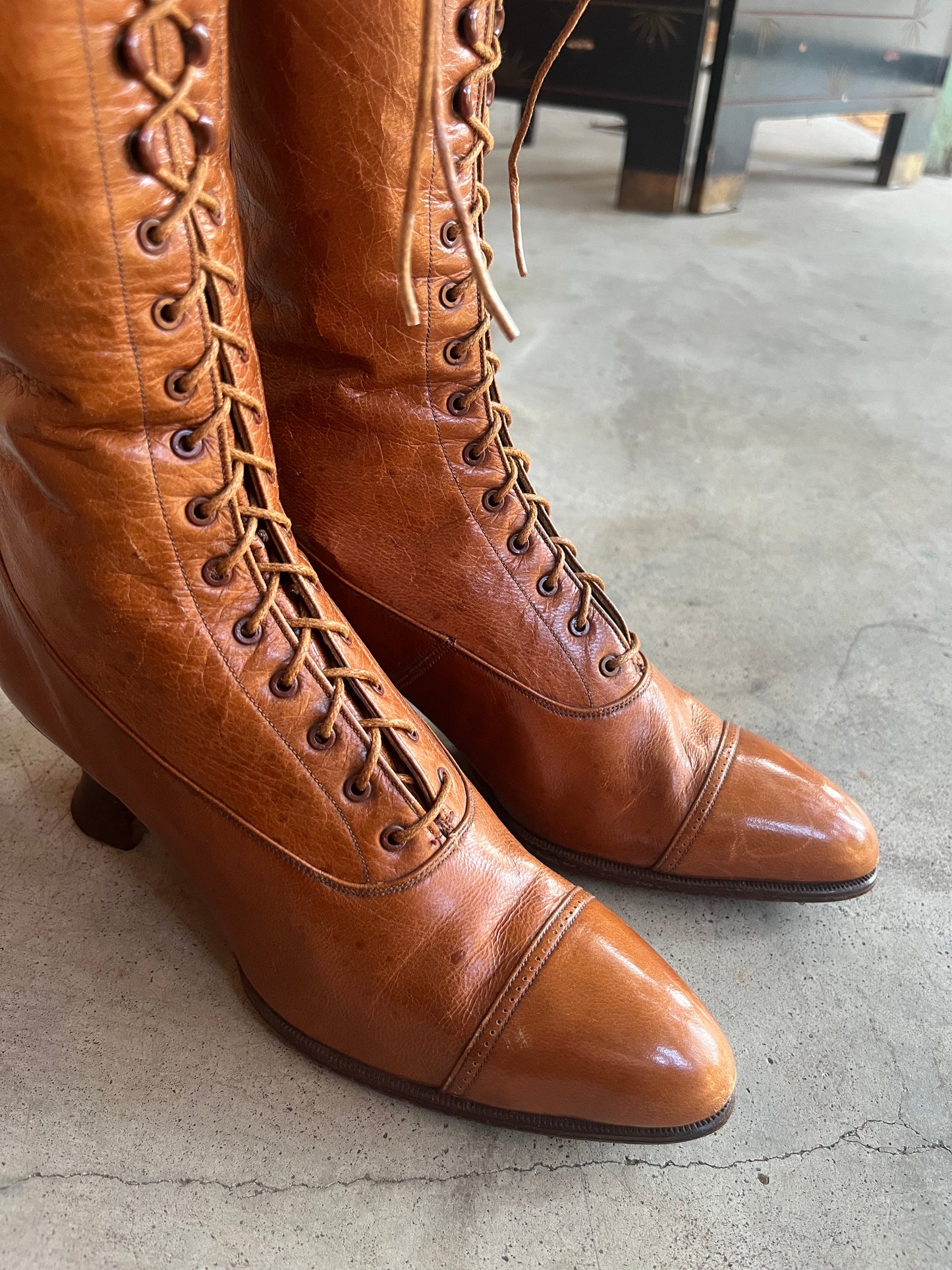 c. 1910s-1920s Tall Brown Boots | Approx Sz. 5-6