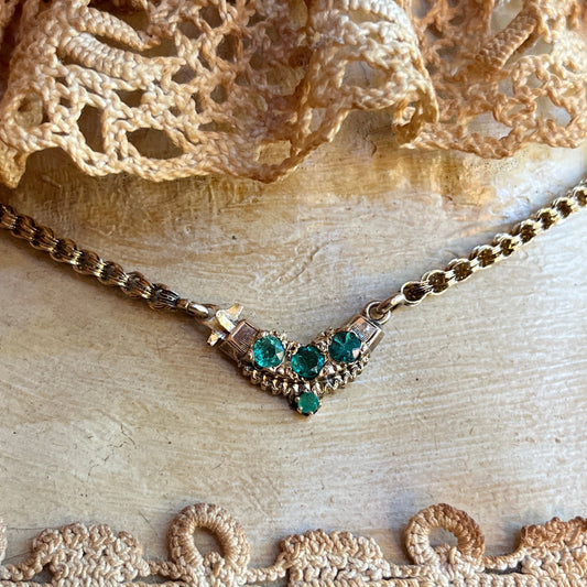 19th c. Gold Emerald Necklace | 15"