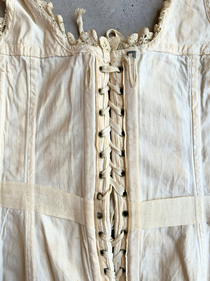 c. 1890s-1900s "Double V Waist" Front Button Corset