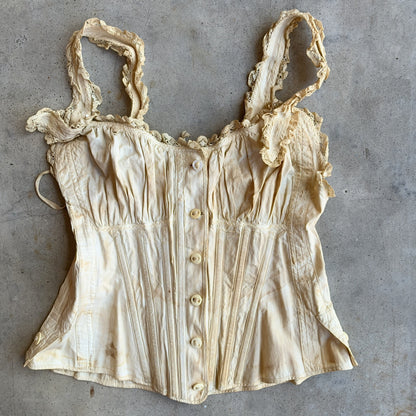 c. 1890s-1900s "Double V Waist" Front Button Corset