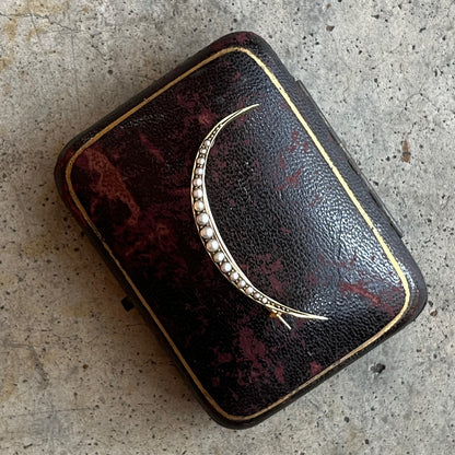 c. 1900s 15k Gold Crescent Moon Brooch in Box