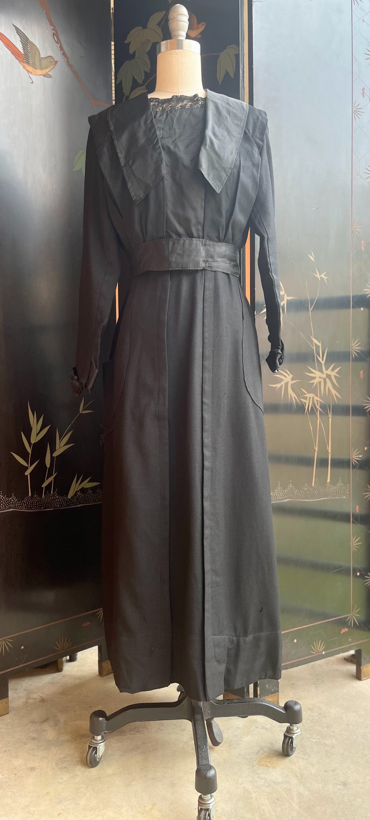 c. 1910s Black Wool Gabardine Dress | Study + Display + Repair