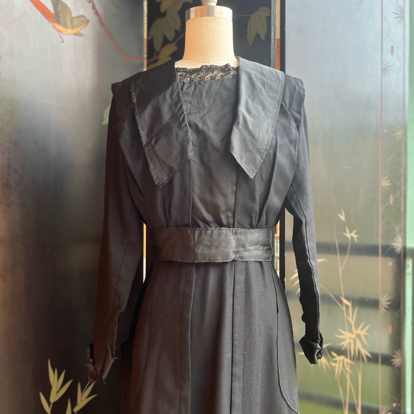 c. 1910s Black Wool Gabardine Dress | Study + Display + Repair