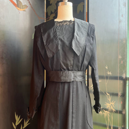 c. 1910s Black Wool Gabardine Dress | Study + Display + Repair