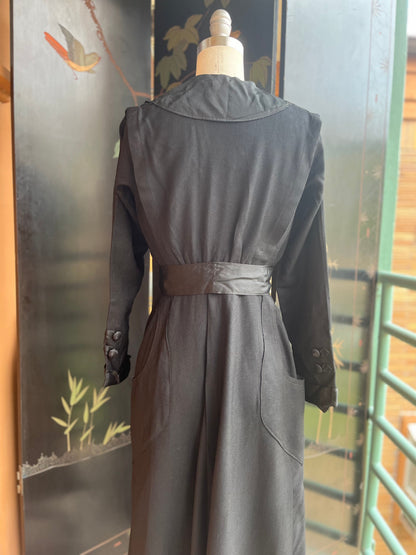 c. 1910s Black Wool Gabardine Dress | Study + Display + Repair
