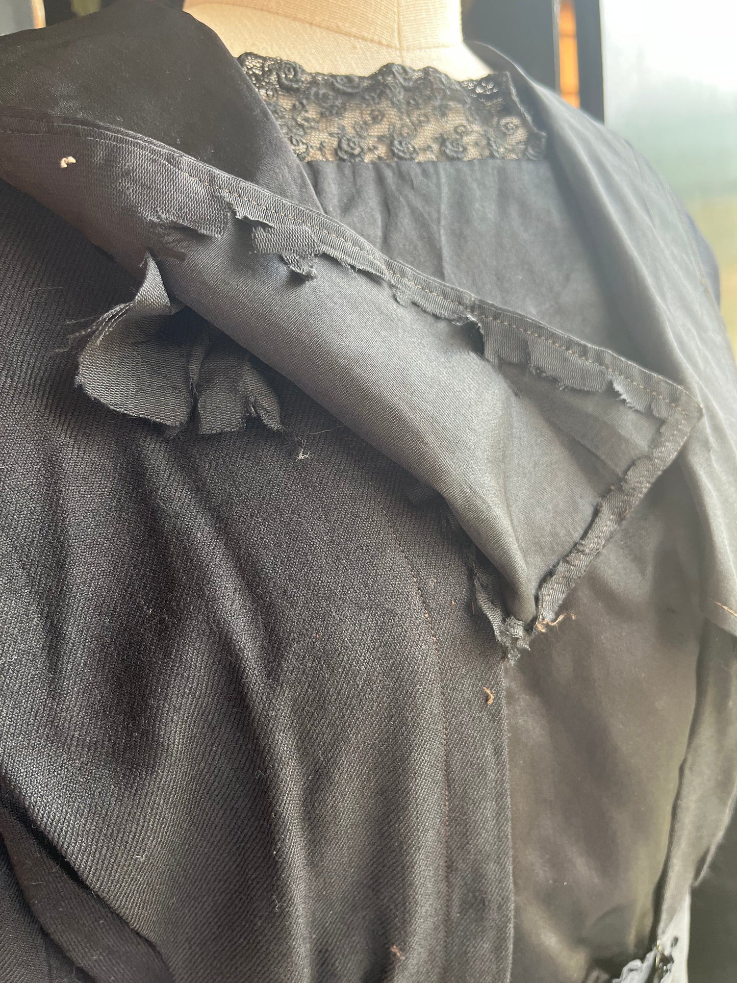 c. 1910s Black Wool Gabardine Dress | Study + Display + Repair